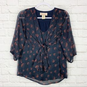 Anthropologie Navy and Orange Blouse